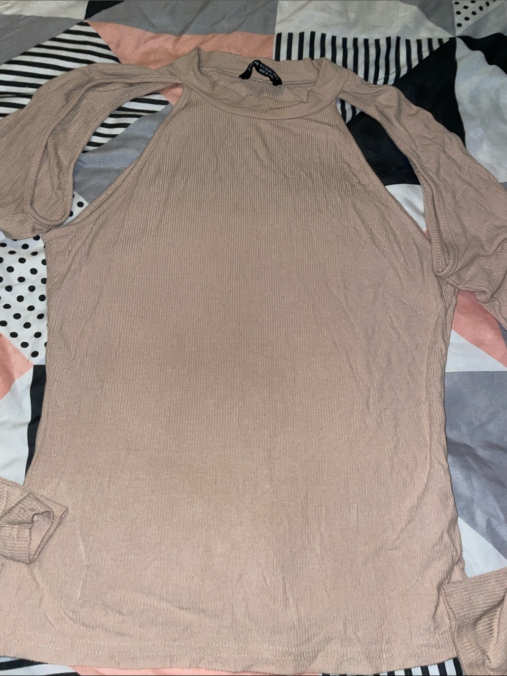 SHEIN Ribbed High Neck Sleeveless Tank Top - Mauve Taupe